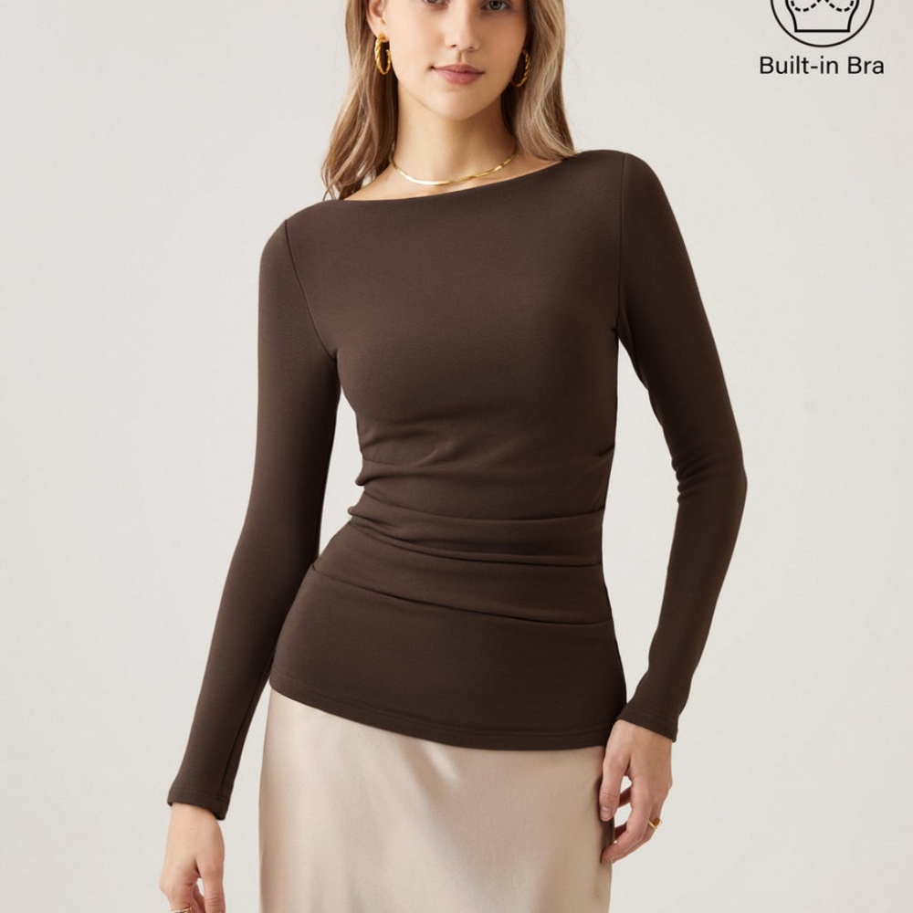 NWT Mid Thermal Boatneck Tucks Brami Top - Espresso (S)